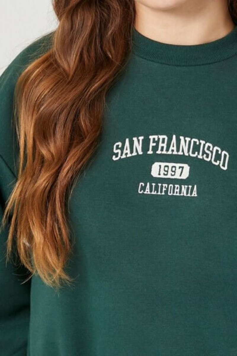 Pullover Forever 21 Embroidered San Francisco Mujer Verde Multicolor | d8egu54vfts