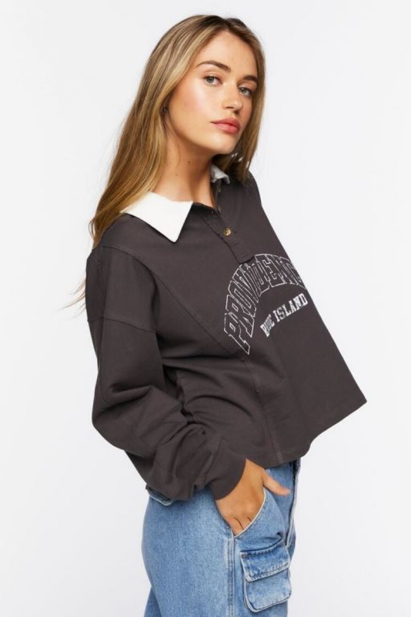 Pullover Forever 21 Estampadas Fleece Rugby Mujer Gris Blancas | GfgsRxkQ5qn