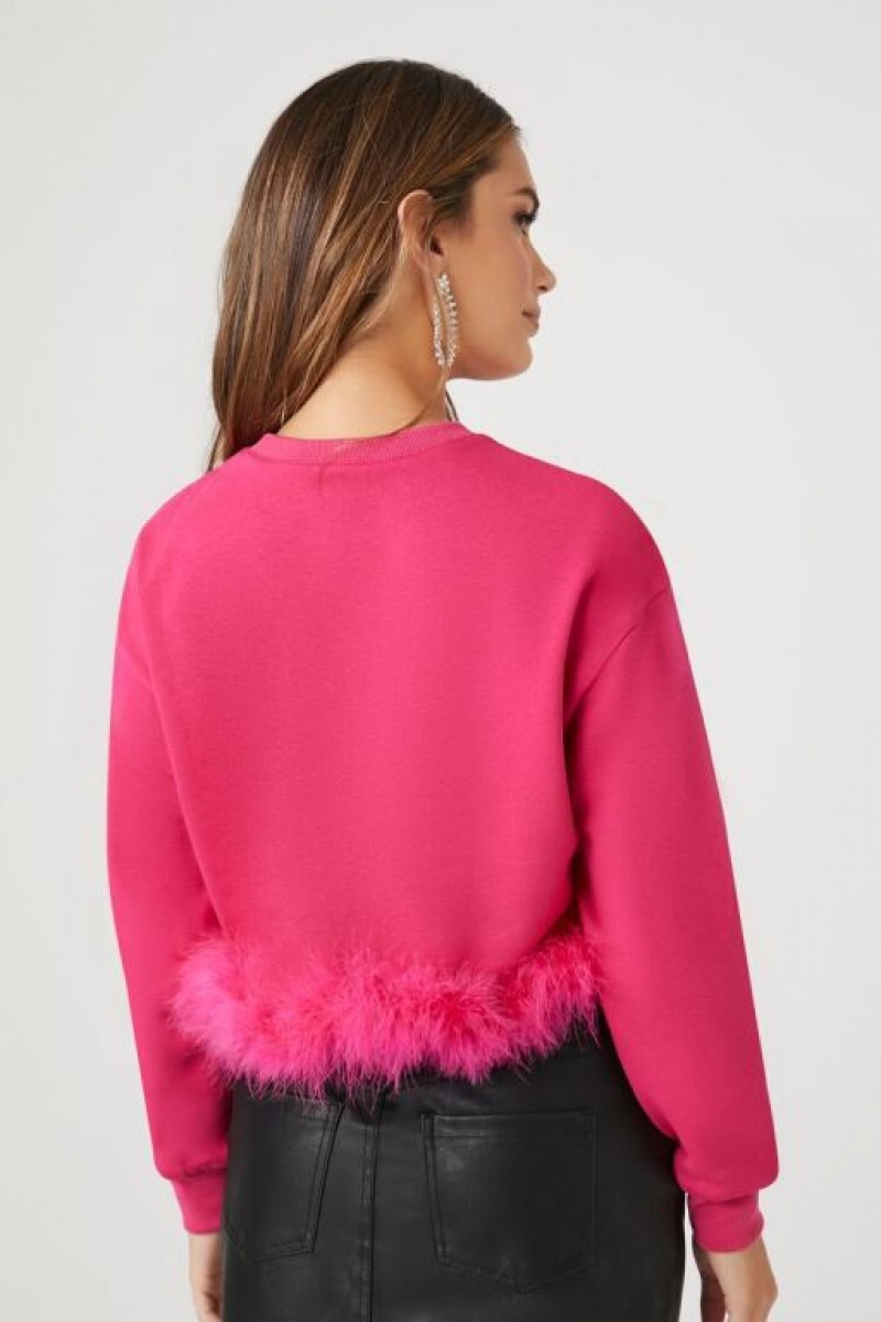 Pullover Forever 21 Faux Feather Trim Mujer Rosas | lRCZTMFIYCD