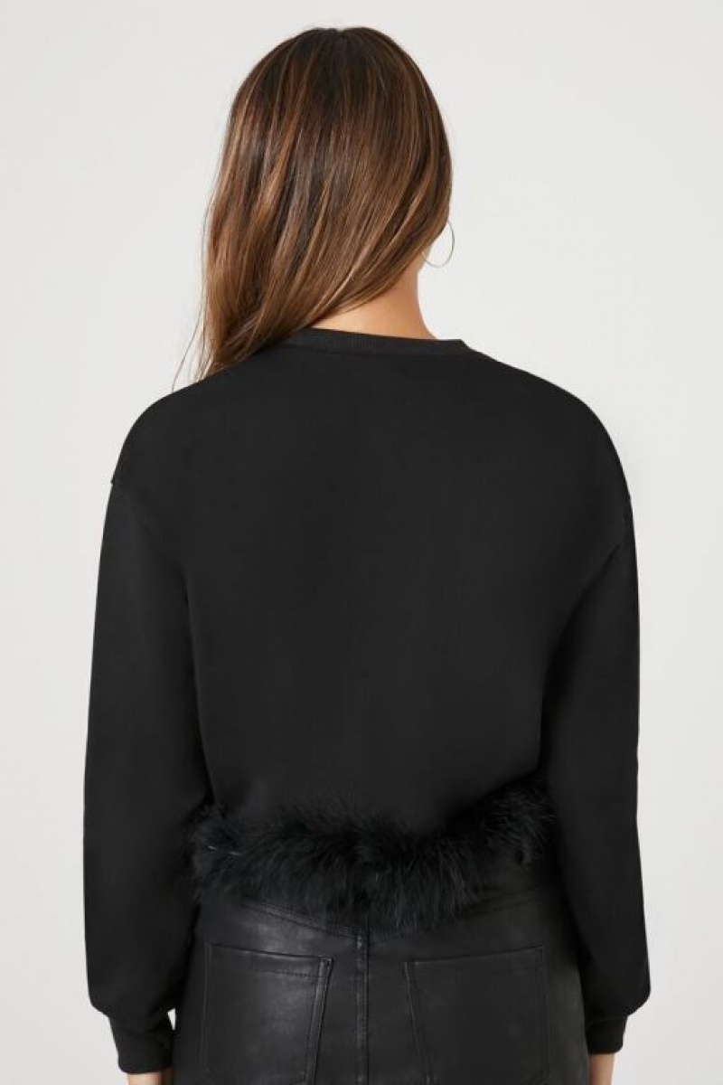 Pullover Forever 21 Faux Feather Trim Mujer Negras | SSmDr611bdN