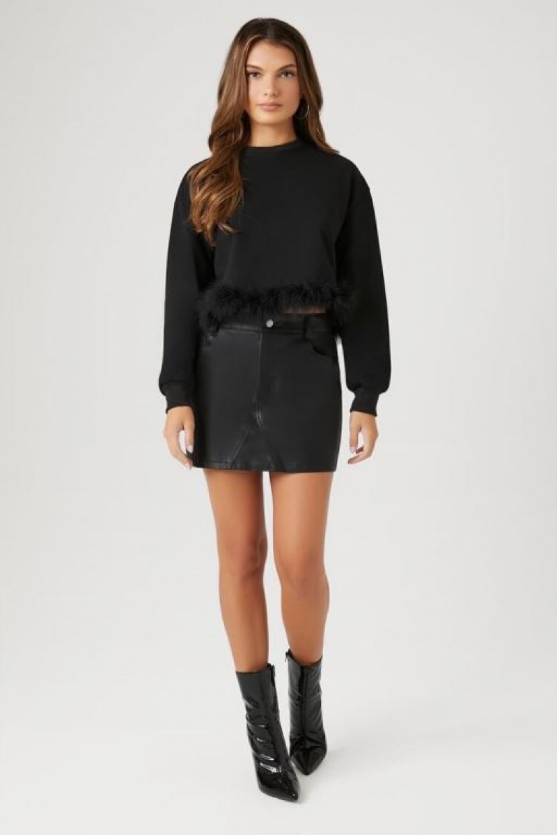 Pullover Forever 21 Faux Feather Trim Mujer Negras | SSmDr611bdN