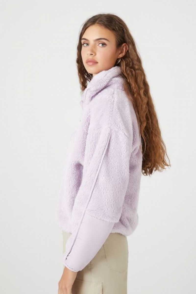 Pullover Forever 21 Faux Shearling Half Zip Mujer Amethyst | 74lFoyNl9ns