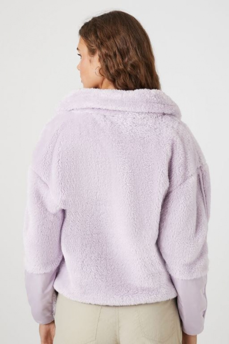 Pullover Forever 21 Faux Shearling Half Zip Mujer Amethyst | 74lFoyNl9ns