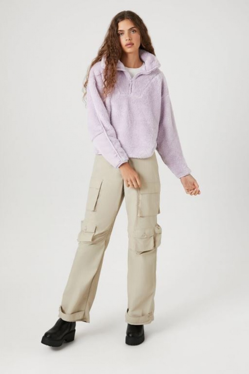 Pullover Forever 21 Faux Shearling Half Zip Mujer Amethyst | 74lFoyNl9ns