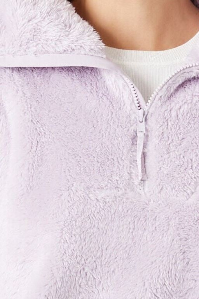 Pullover Forever 21 Faux Shearling Half Zip Mujer Amethyst | 74lFoyNl9ns