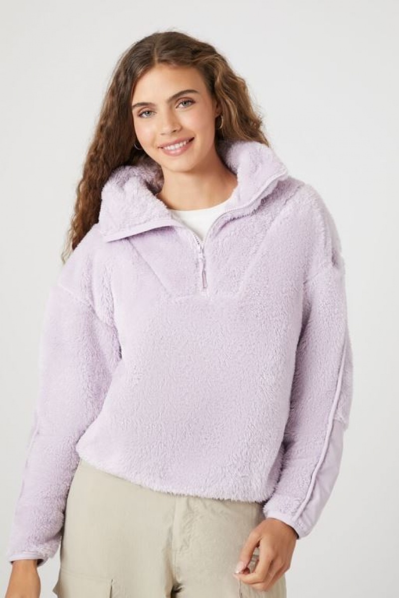 Pullover Forever 21 Faux Shearling Half Zip Mujer Amethyst | 74lFoyNl9ns