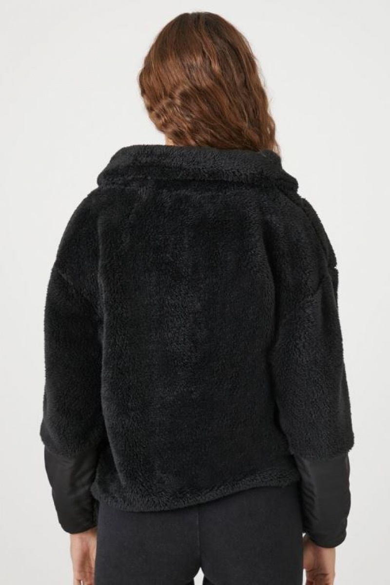 Pullover Forever 21 Faux Shearling Half Zip Mujer Negras | PWnFzgPjGAx