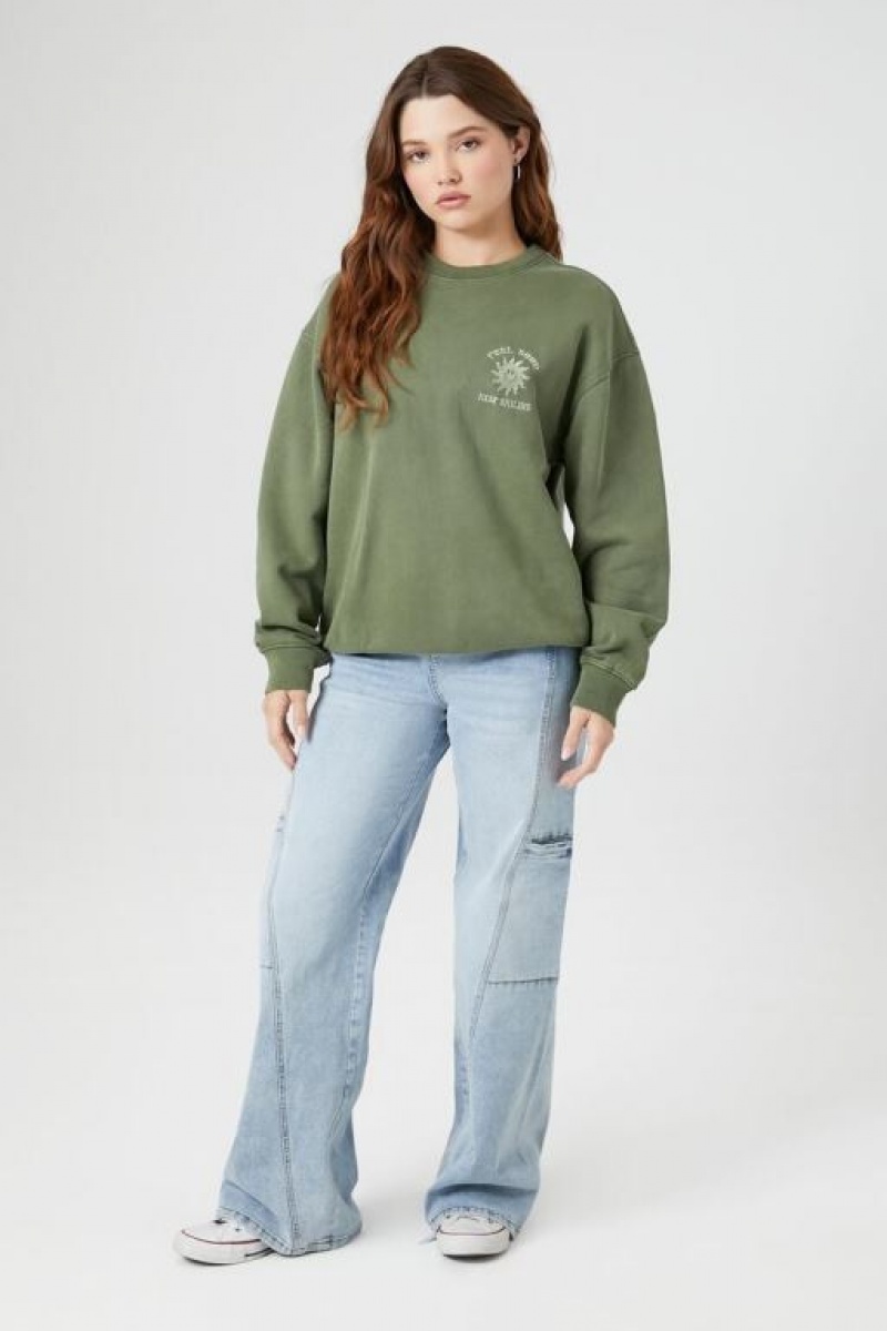 Pullover Forever 21 Feel Good Keep Smiling Mujer Gris Verde Multicolor | oCdyJp2Ewrl