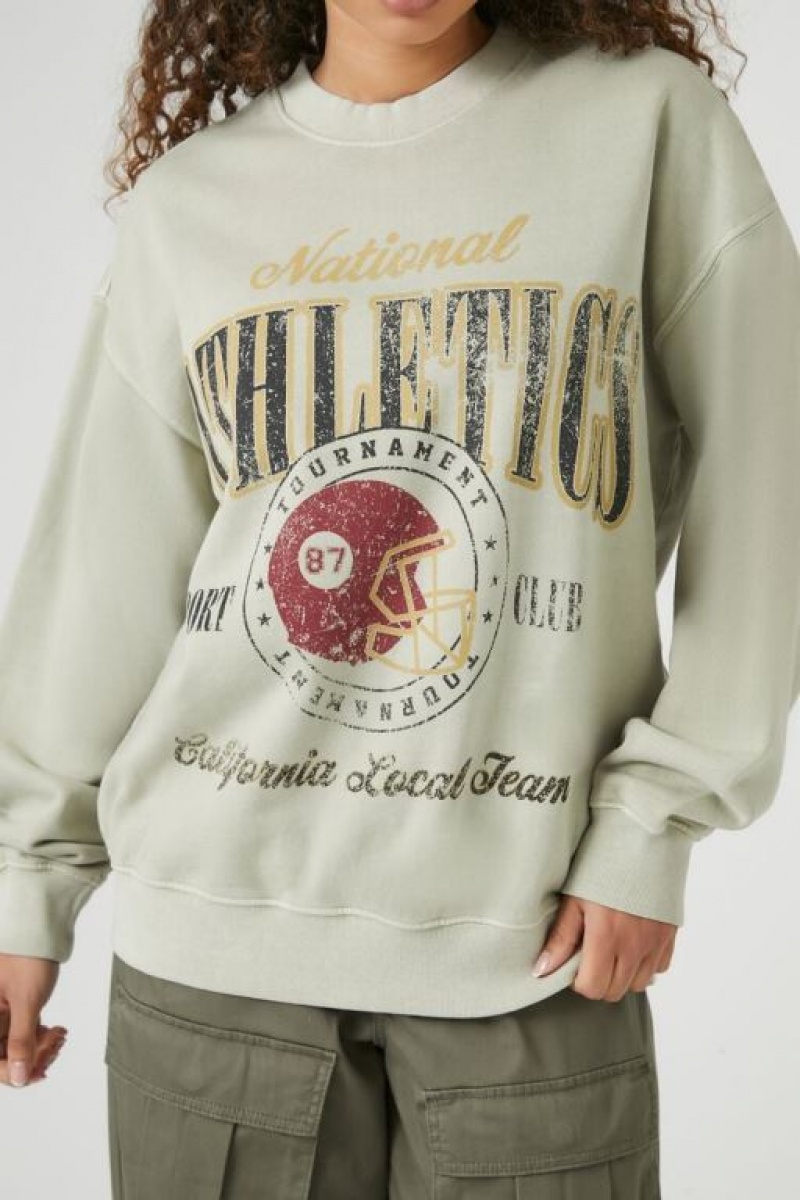 Pullover Forever 21 Fleece Athletics Estampadas Mujer Gris Claro Multicolor | OB2twNrCGgp