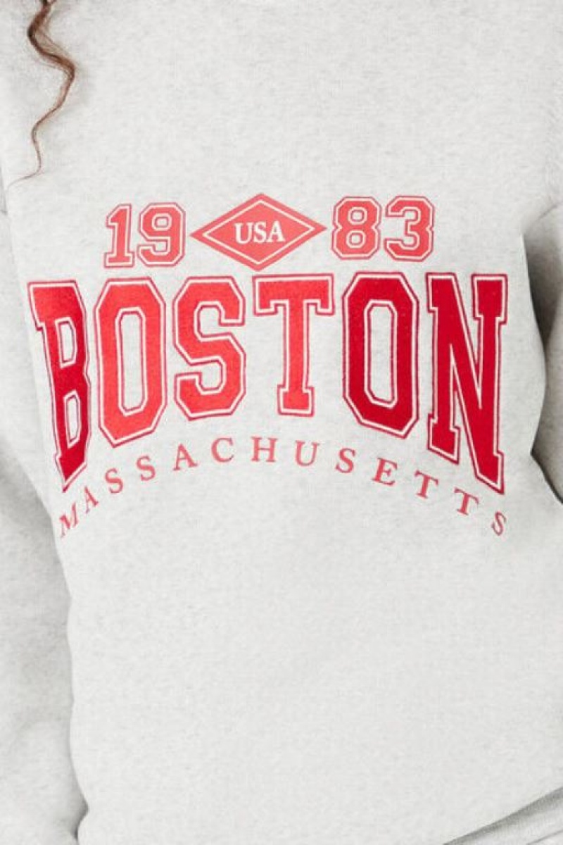 Pullover Forever 21 Fleece Boston Estampadas Mujer Gris Multicolor | YwEeUlvWJtP