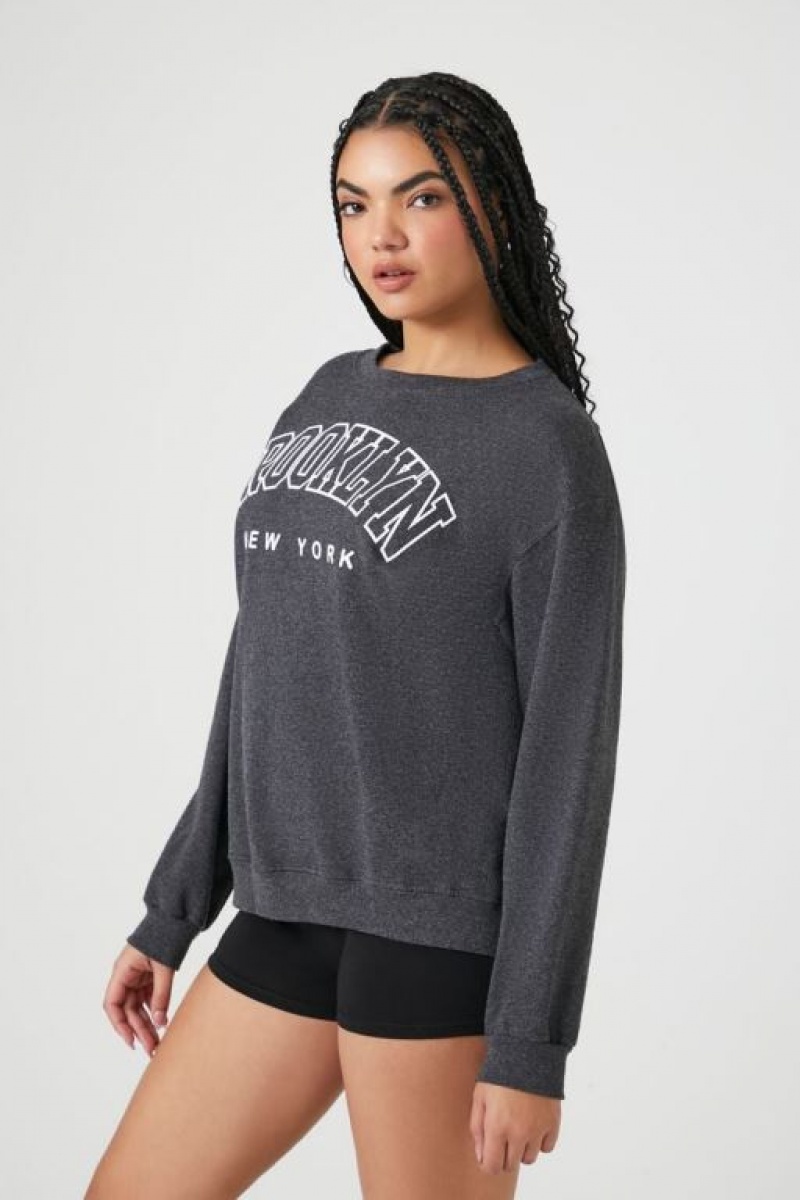 Pullover Forever 21 Fleece Brooklyn Estampadas Mujer Gris Multicolor | yVBFaWwjk4Z