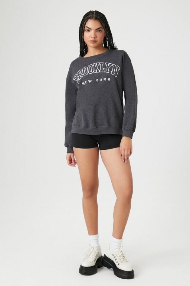 Pullover Forever 21 Fleece Brooklyn Estampadas Mujer Gris Multicolor | yVBFaWwjk4Z