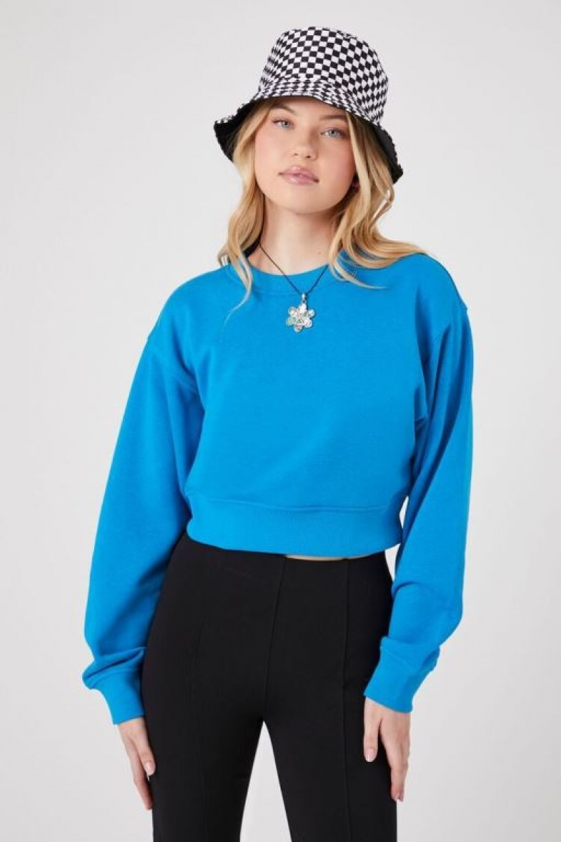 Pullover Forever 21 Fleece Crew Mujer Azules | E2OaAvIPcOD