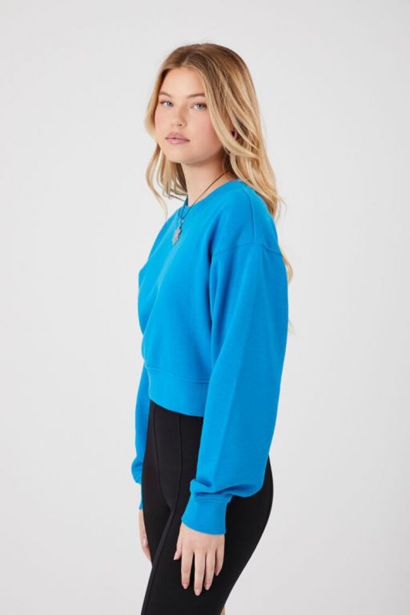 Pullover Forever 21 Fleece Crew Mujer Azules | E2OaAvIPcOD