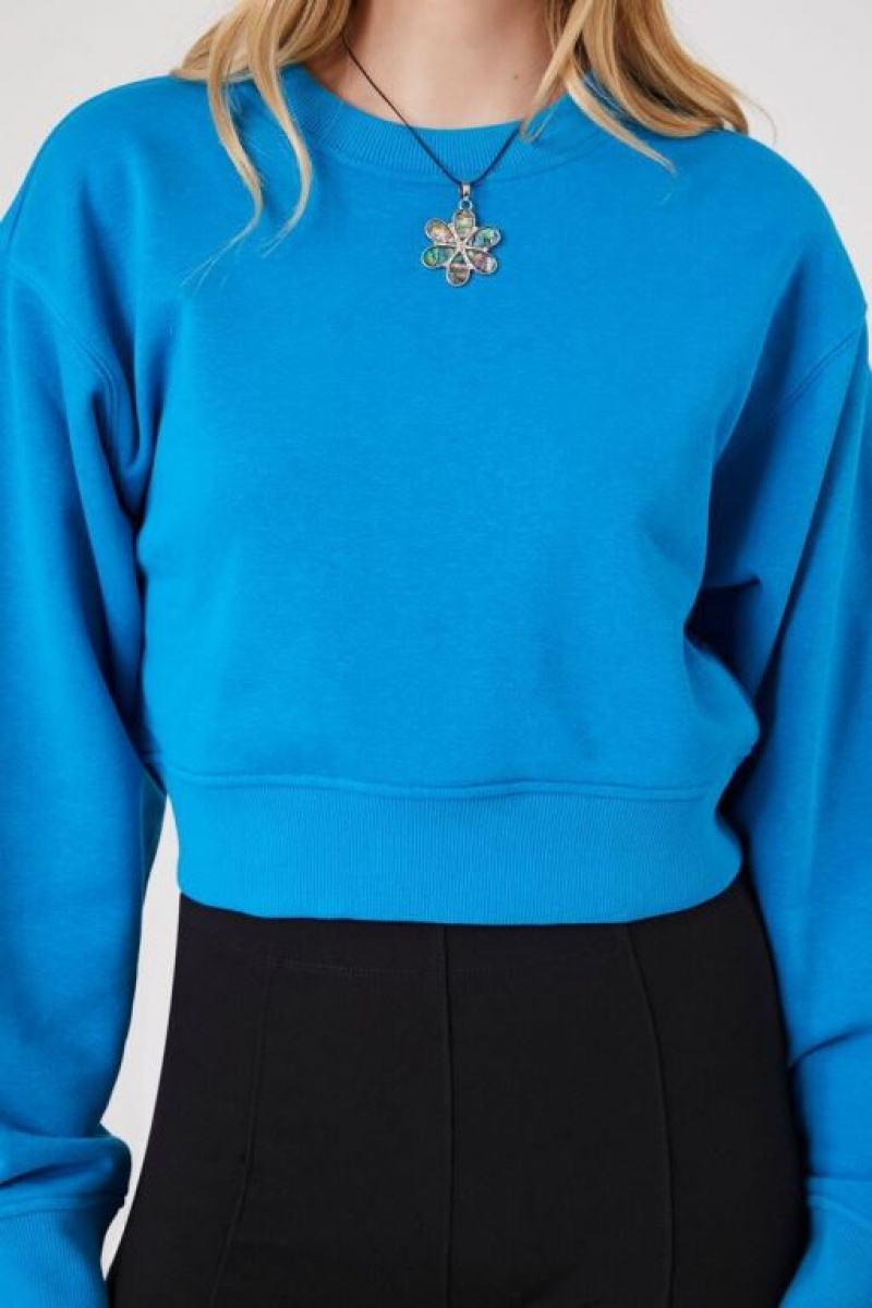 Pullover Forever 21 Fleece Crew Mujer Azules | E2OaAvIPcOD