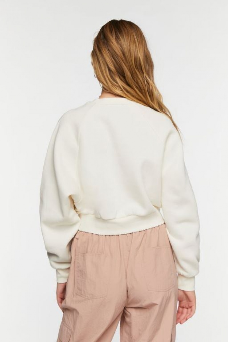 Pullover Forever 21 Fleece Crew Mujer Creme | kVEwh0T7DzH