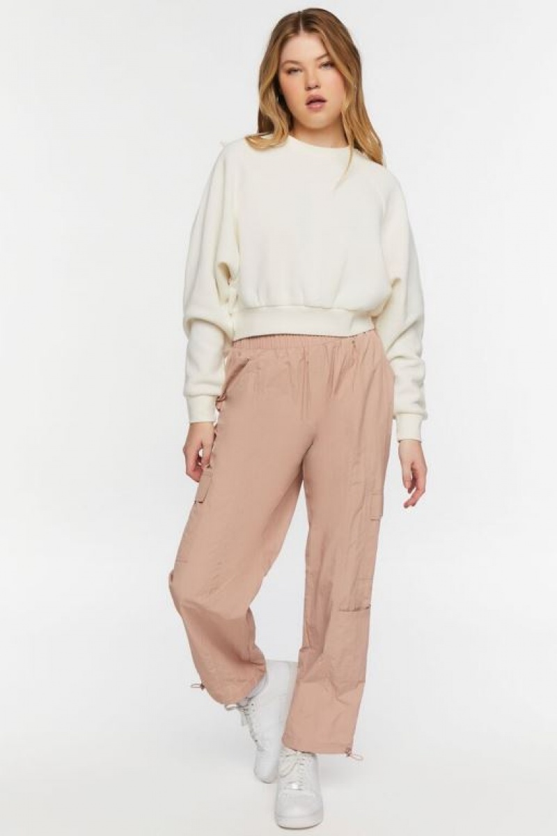 Pullover Forever 21 Fleece Crew Mujer Creme | kVEwh0T7DzH