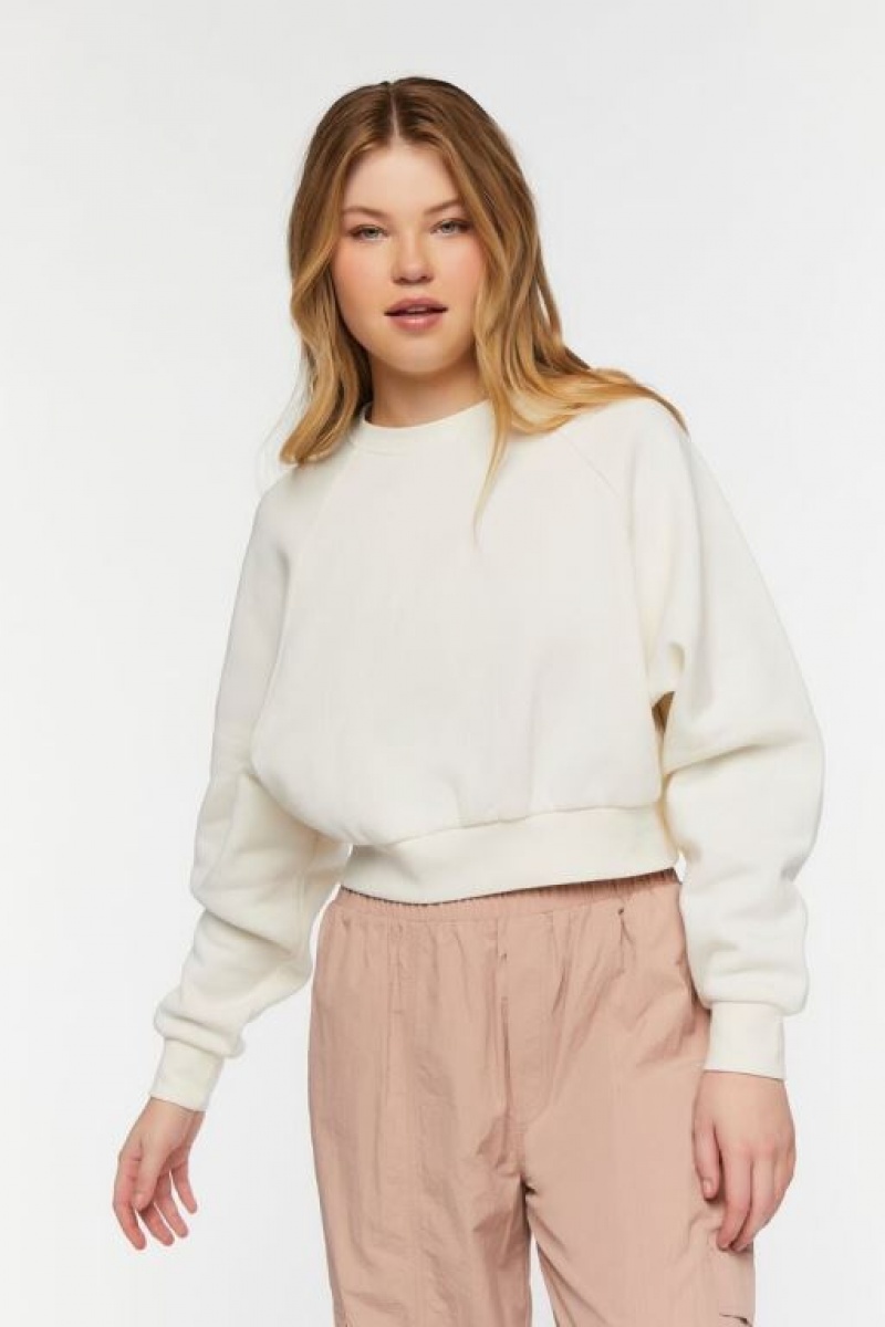 Pullover Forever 21 Fleece Crew Mujer Creme | kVEwh0T7DzH