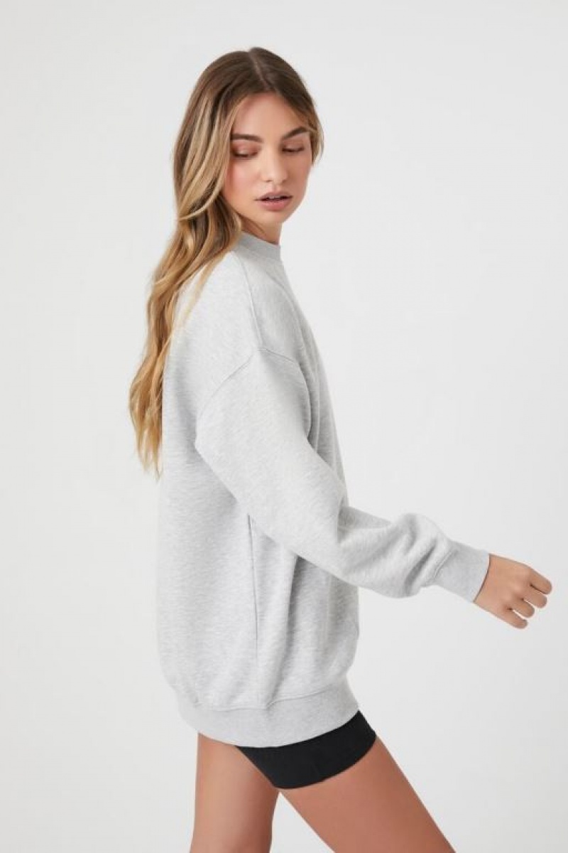 Pullover Forever 21 Fleece Crew Mujer Gris | acjIVU9Qd1S