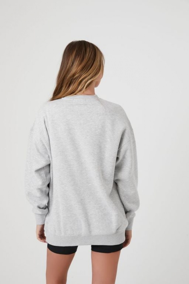 Pullover Forever 21 Fleece Crew Mujer Gris | acjIVU9Qd1S