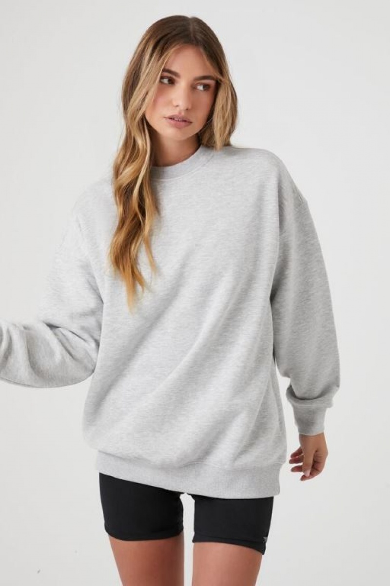 Pullover Forever 21 Fleece Crew Mujer Gris | acjIVU9Qd1S