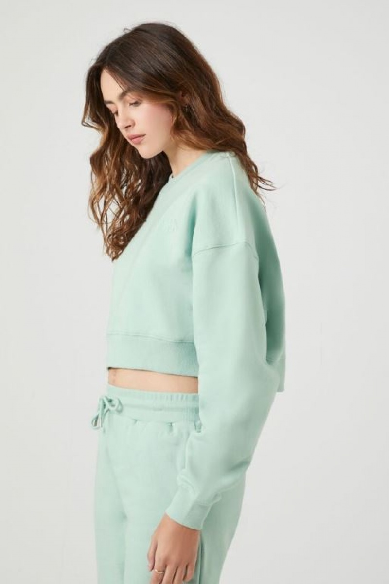 Pullover Forever 21 Fleece Crew Neck Mujer Seafoam | h63FRrfkr3b