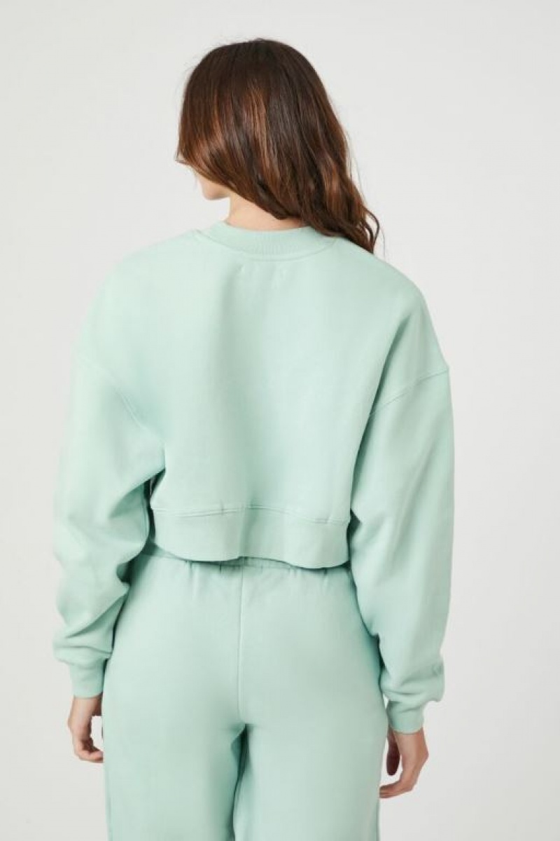 Pullover Forever 21 Fleece Crew Neck Mujer Seafoam | h63FRrfkr3b