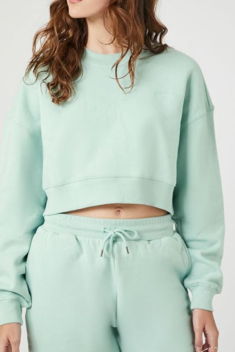 Pullover Forever 21 Fleece Crew Neck Mujer Seafoam | h63FRrfkr3b