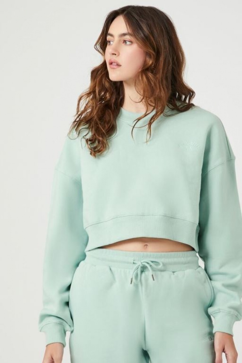 Pullover Forever 21 Fleece Crew Neck Mujer Seafoam | h63FRrfkr3b