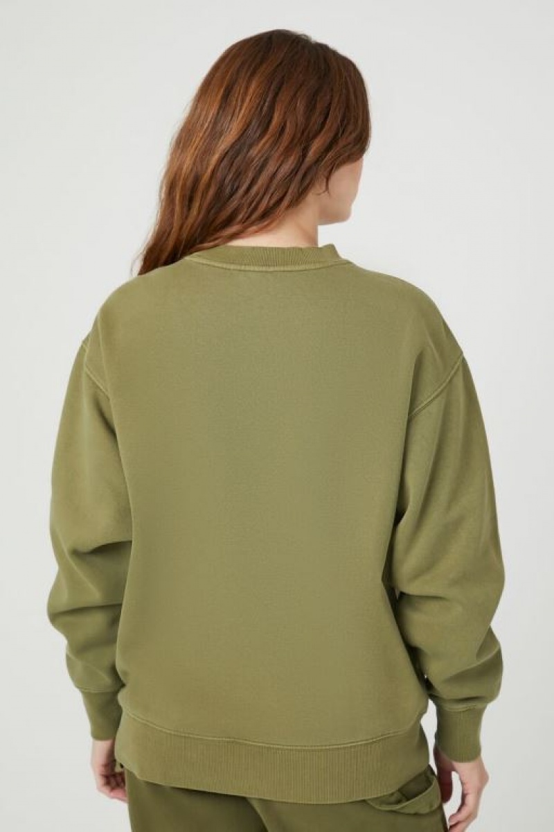 Pullover Forever 21 Fleece Deer Estampadas Mujer Verde Oliva Multicolor | Gzq84Mj5Oan