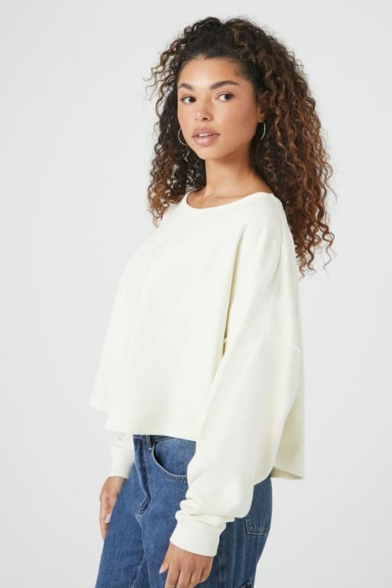 Pullover Forever 21 Fleece Drop Sleeve Mujer Creme | IZQ7xBLglL2