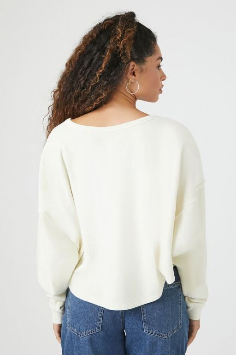 Pullover Forever 21 Fleece Drop Sleeve Mujer Creme | IZQ7xBLglL2