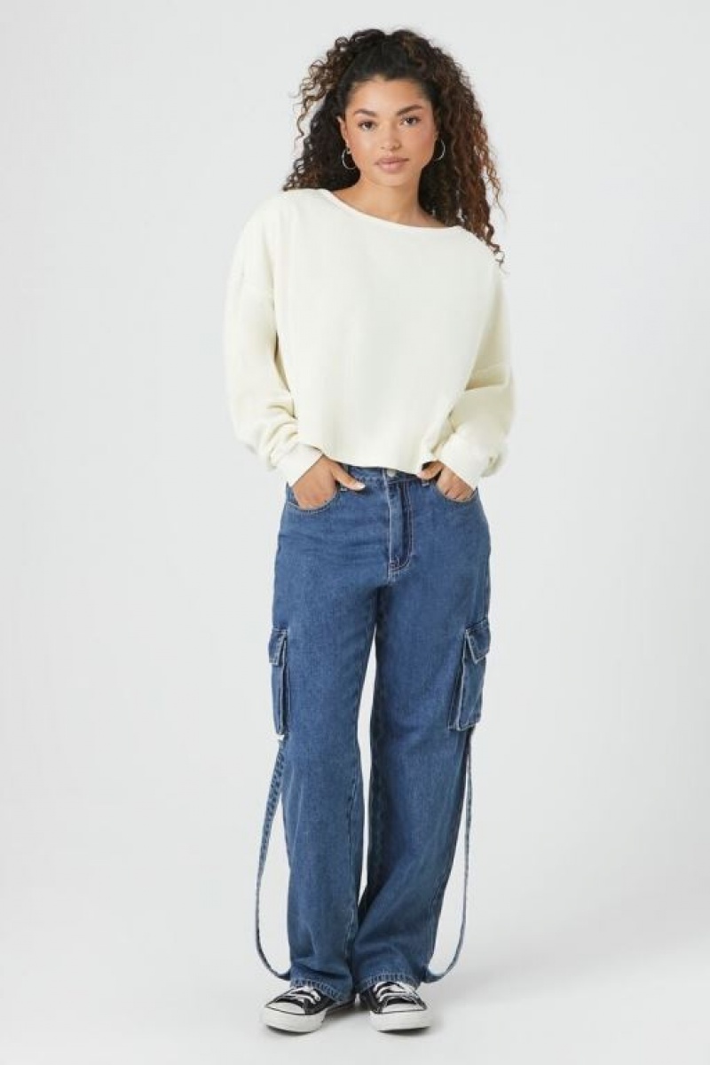 Pullover Forever 21 Fleece Drop Sleeve Mujer Creme | IZQ7xBLglL2