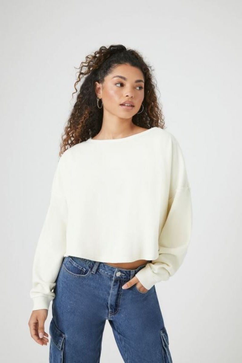 Pullover Forever 21 Fleece Drop Sleeve Mujer Creme | IZQ7xBLglL2