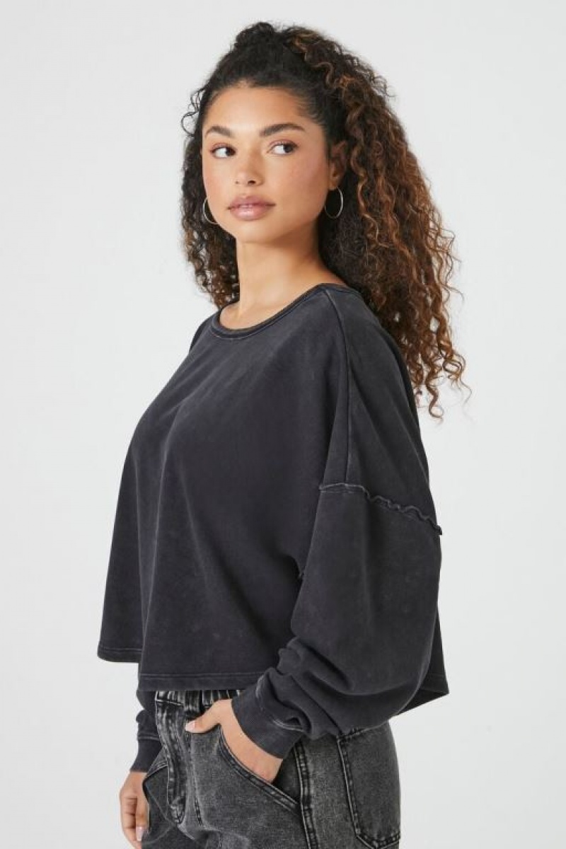 Pullover Forever 21 Fleece Drop Sleeve Mujer Negras | L2U76iO72rj