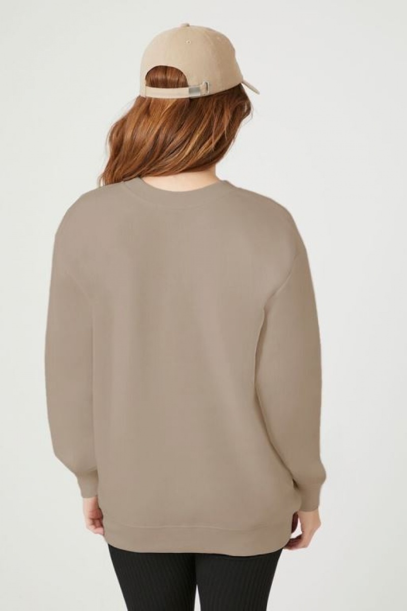 Pullover Forever 21 Fleece Drop Sleeve Mujer Marrones Claro | j53rQx2qYRN