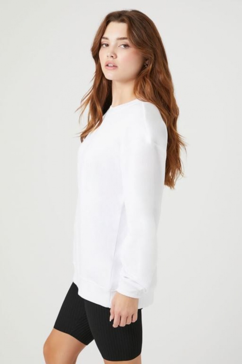 Pullover Forever 21 Fleece Drop Sleeve Mujer Blancas | xN22IyP0OHZ