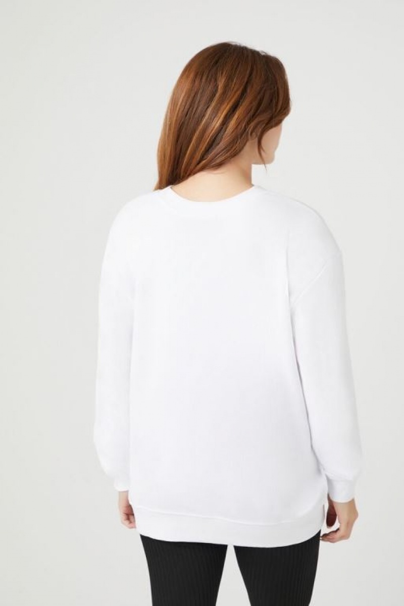 Pullover Forever 21 Fleece Drop Sleeve Mujer Blancas | xN22IyP0OHZ