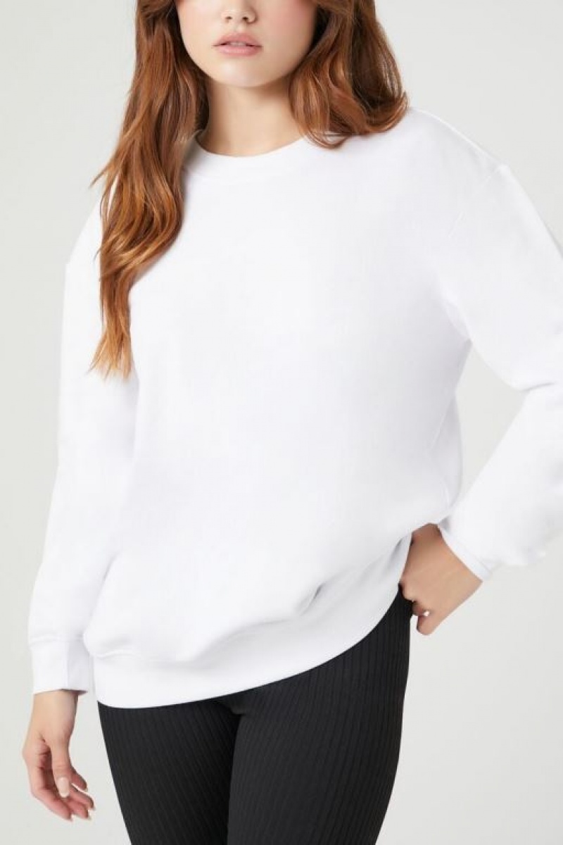 Pullover Forever 21 Fleece Drop Sleeve Mujer Blancas | xN22IyP0OHZ