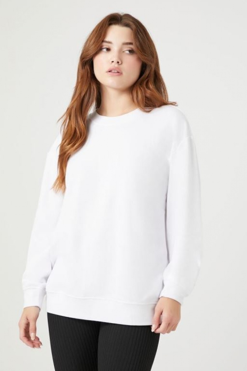 Pullover Forever 21 Fleece Drop Sleeve Mujer Blancas | xN22IyP0OHZ