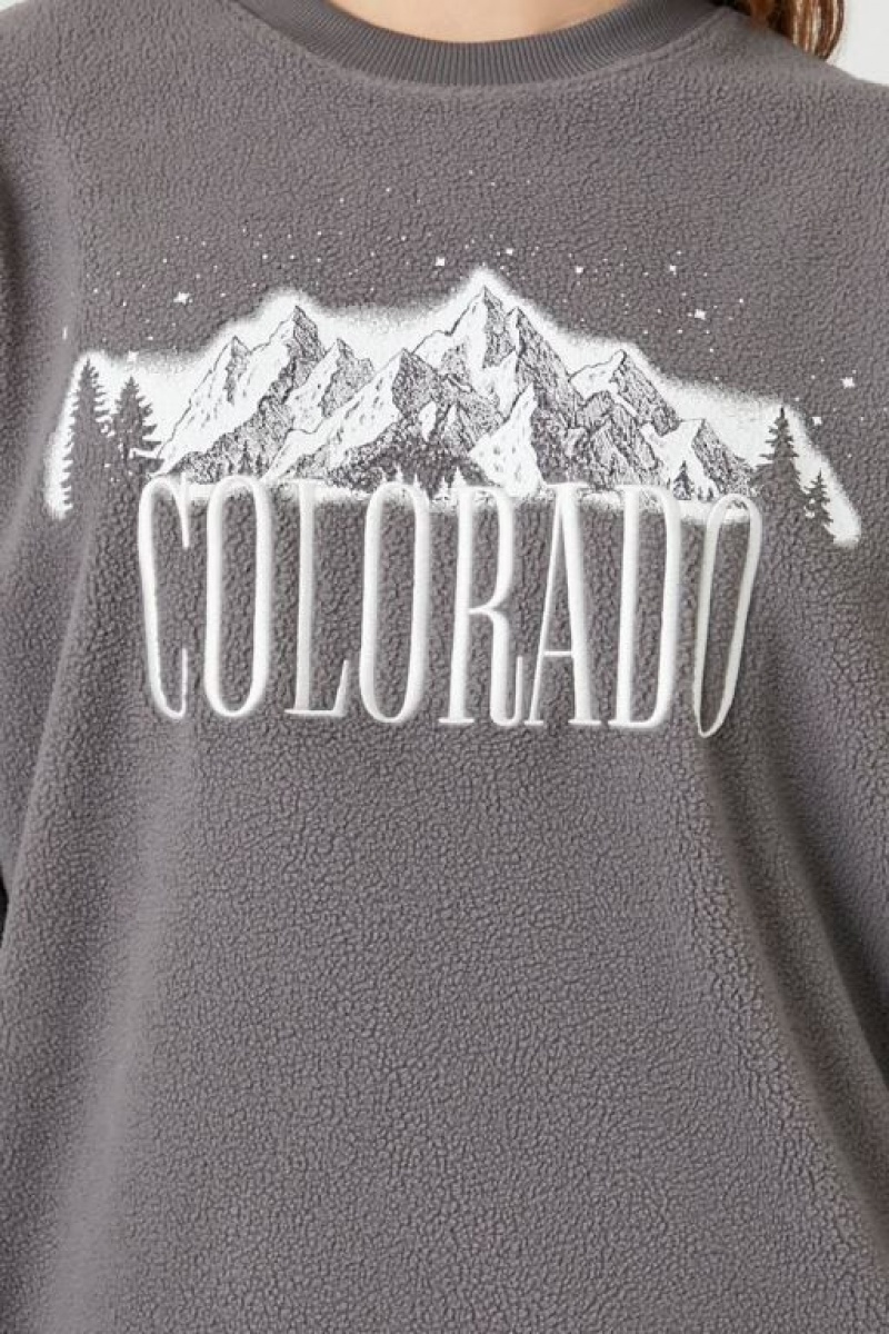 Pullover Forever 21 Fleece Embroidered Colorado Mujer Gris Multicolor | WfOm8D0SCMo