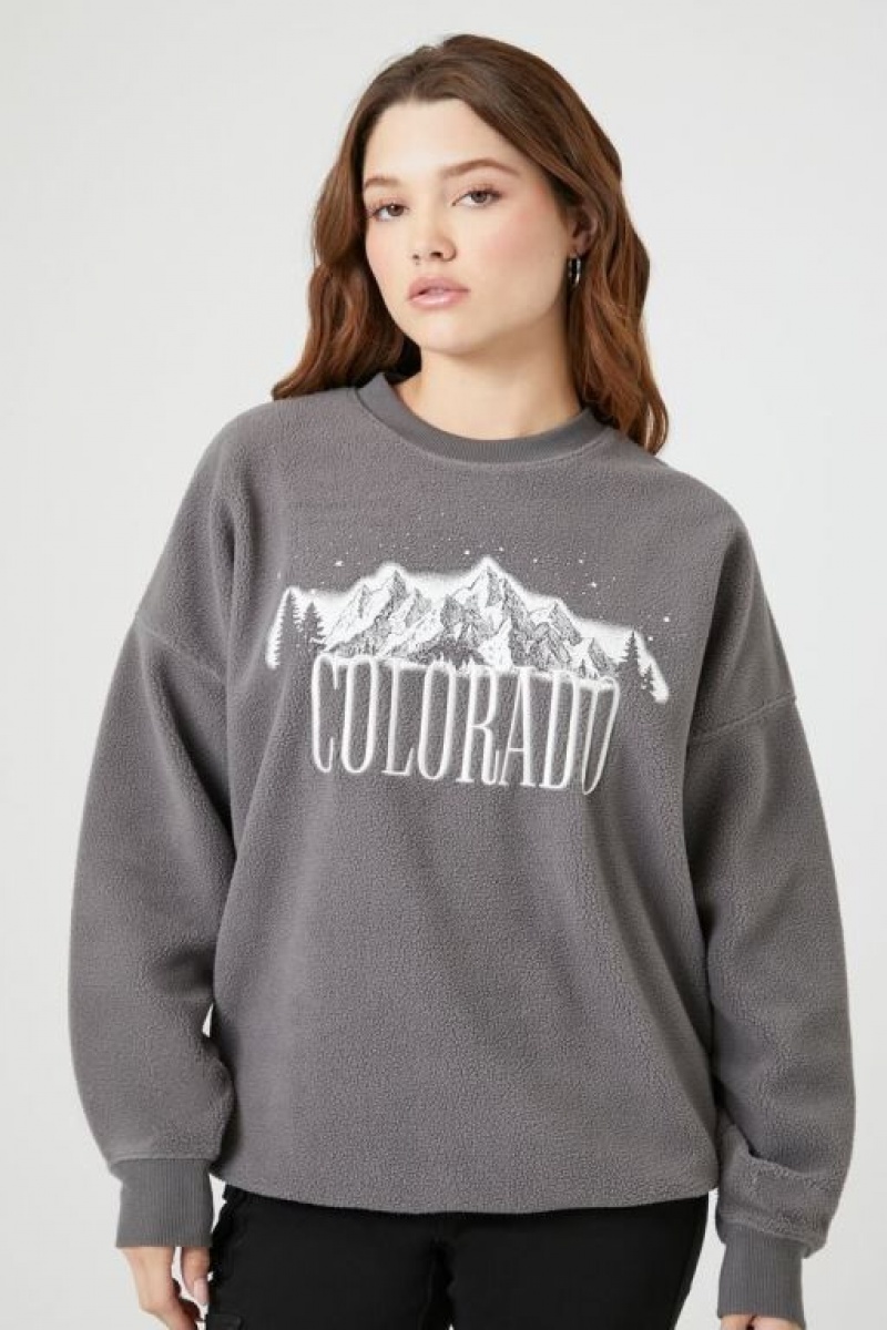 Pullover Forever 21 Fleece Embroidered Colorado Mujer Gris Multicolor | WfOm8D0SCMo