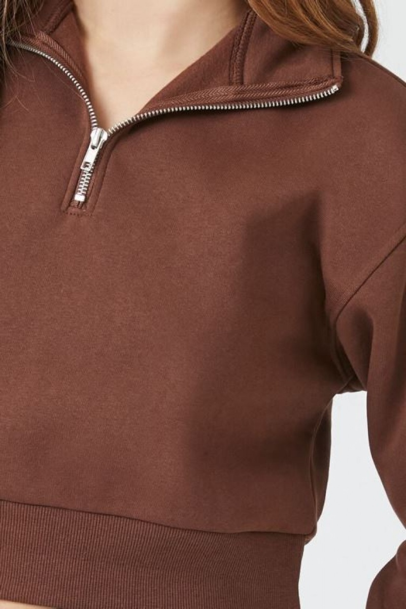 Pullover Forever 21 Fleece Half Zip Mujer Chocolate | jWNXrlIu5W3