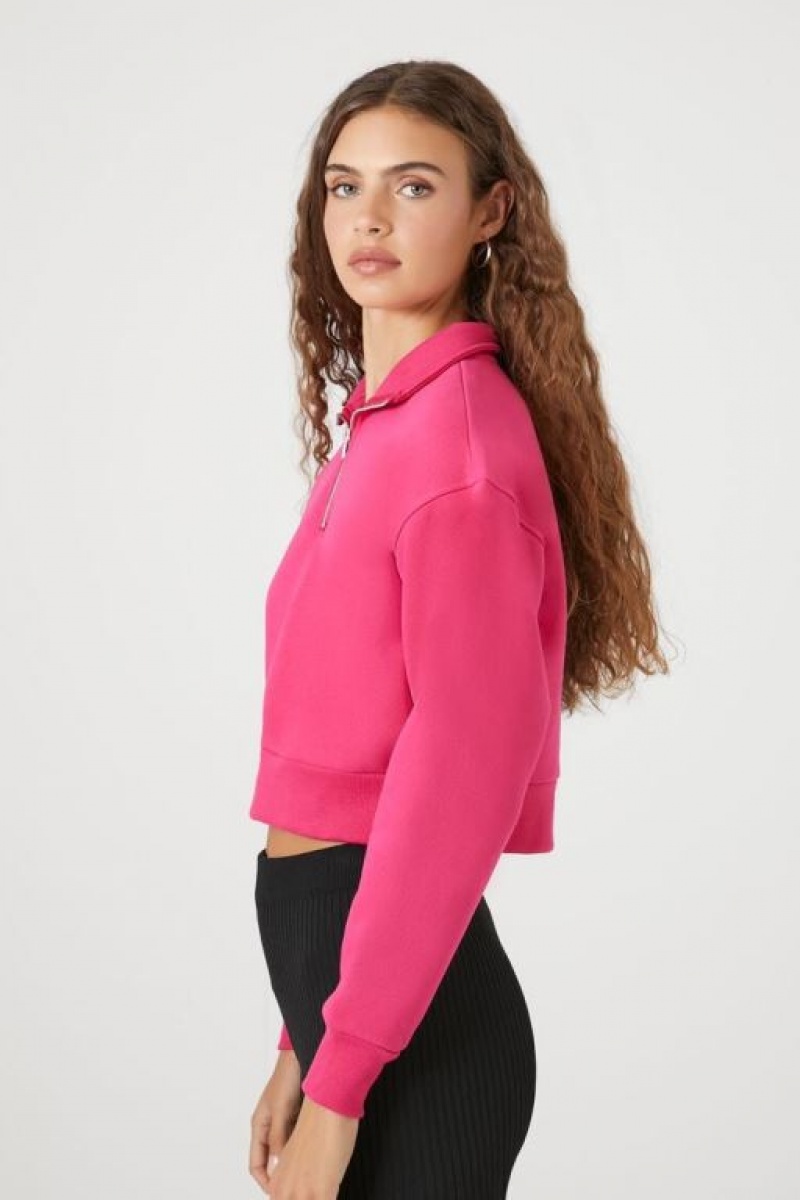 Pullover Forever 21 Fleece Half Zip Mujer Hibiscus | EacYMEHLUhi