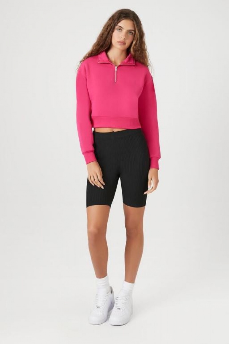 Pullover Forever 21 Fleece Half Zip Mujer Hibiscus | EacYMEHLUhi