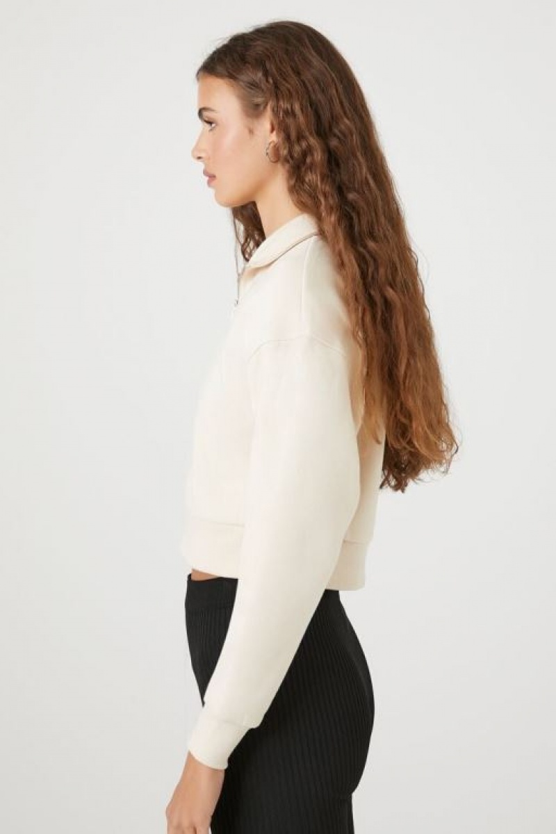 Pullover Forever 21 Fleece Half Zip Mujer Creme | JsoFgamdApa