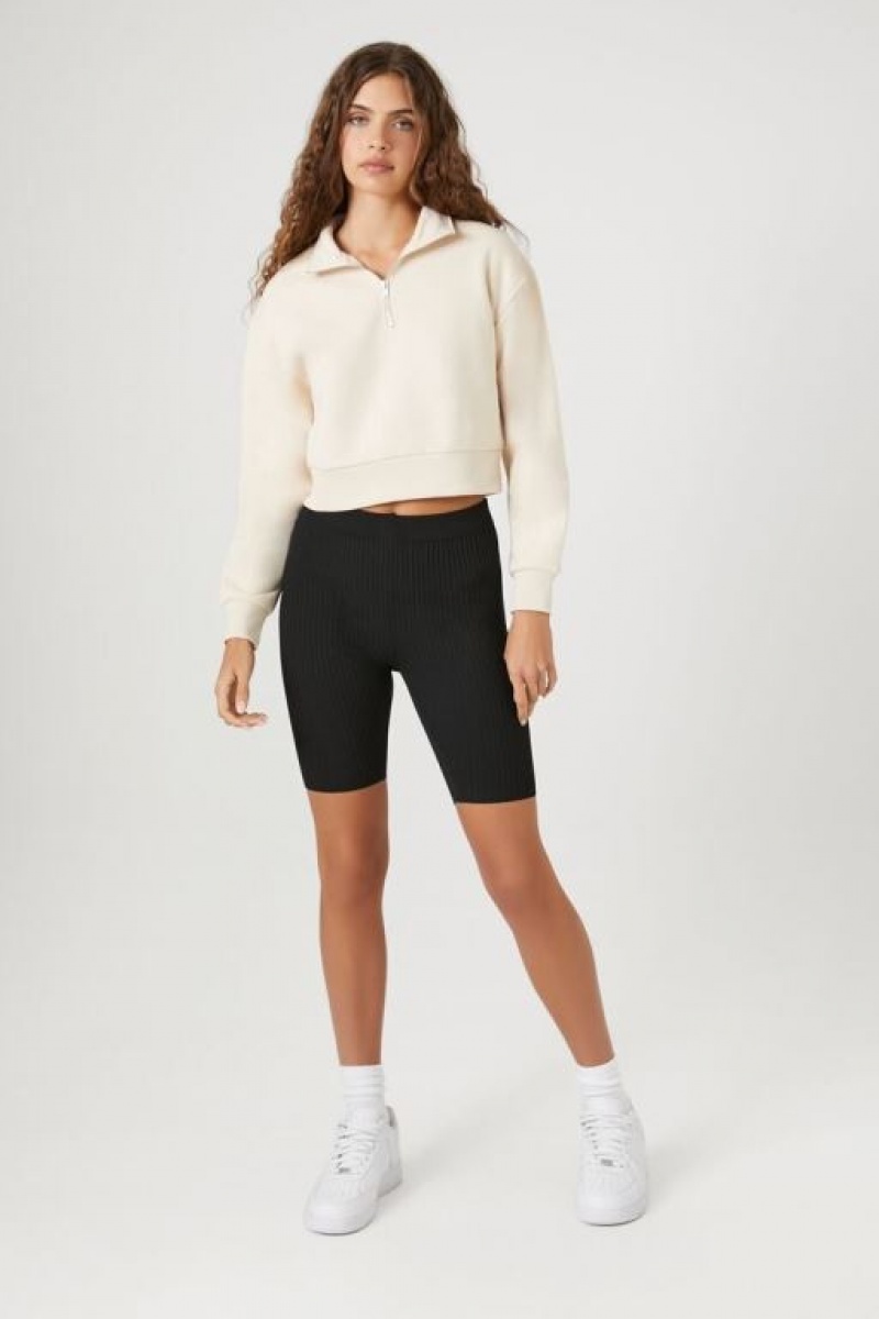 Pullover Forever 21 Fleece Half Zip Mujer Creme | JsoFgamdApa