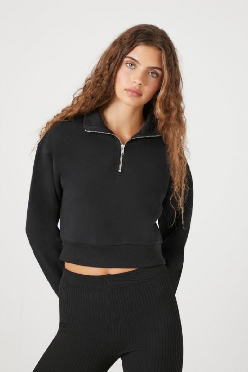 Pullover Forever 21 Fleece Half Zip Mujer Negras | Iver4lAn6gM