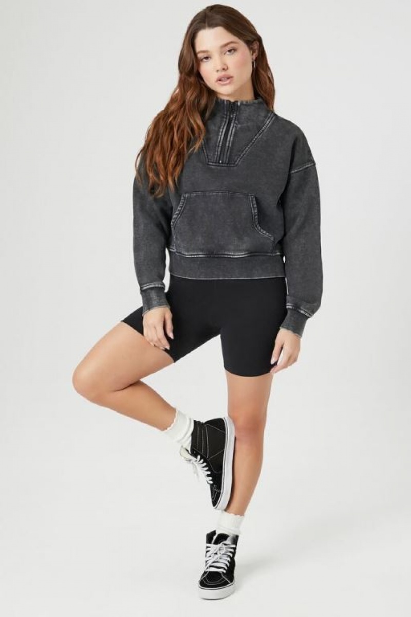 Pullover Forever 21 Fleece Half Zip Mujer Negras | rb4akCJazEt