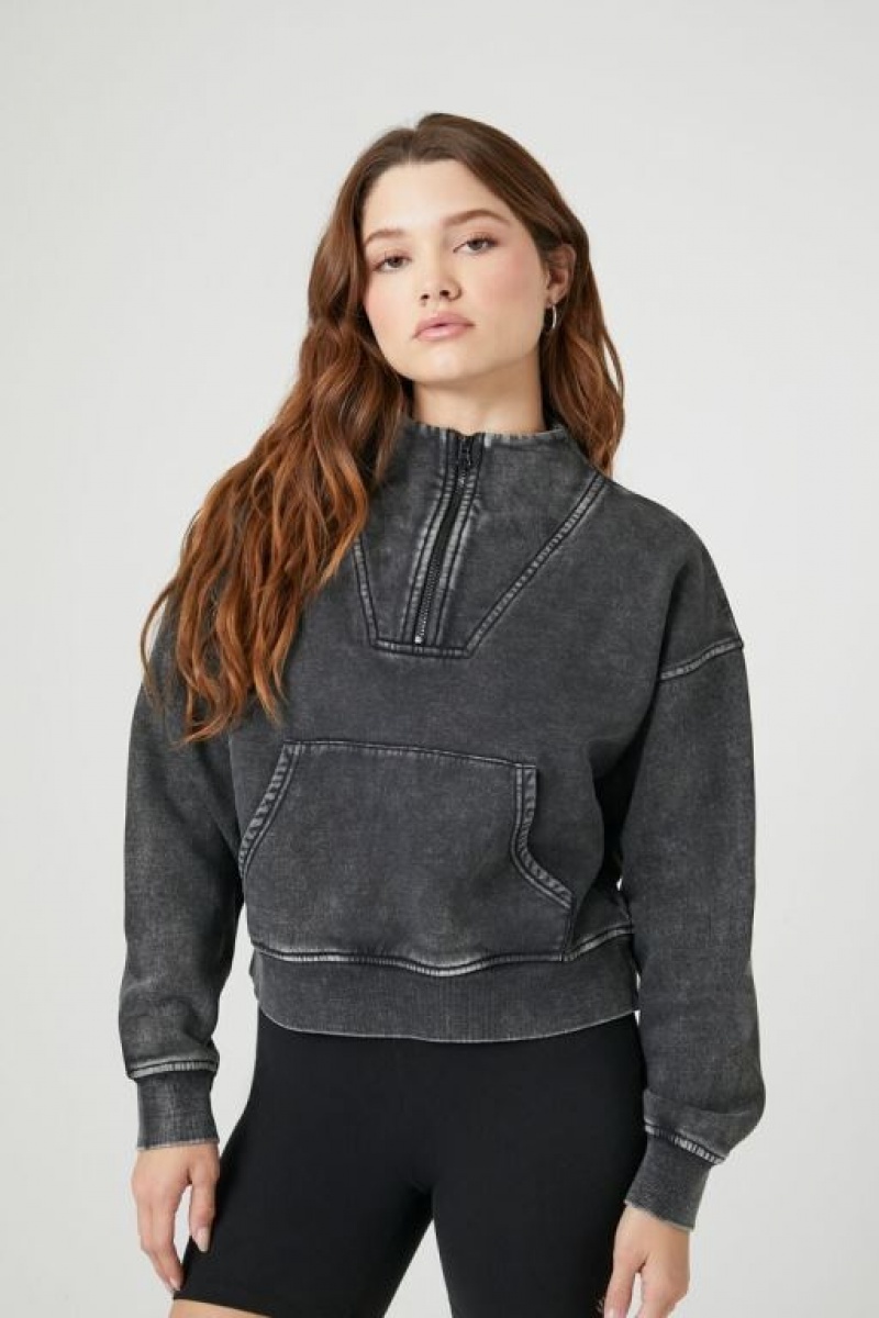 Pullover Forever 21 Fleece Half Zip Mujer Negras | rb4akCJazEt